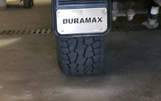 Gatorback Duramax rear mud flaps on a 2012 GMC 2500HD